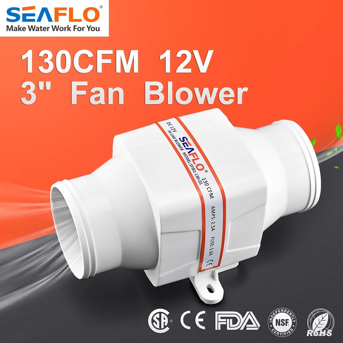 Seflo-船舶用ボートファン,3インチ,75mm,130cfm,dc,12v,24v,4ブレード,rv空気排気,白,SFIB1-130-01, SFIB2-130-01