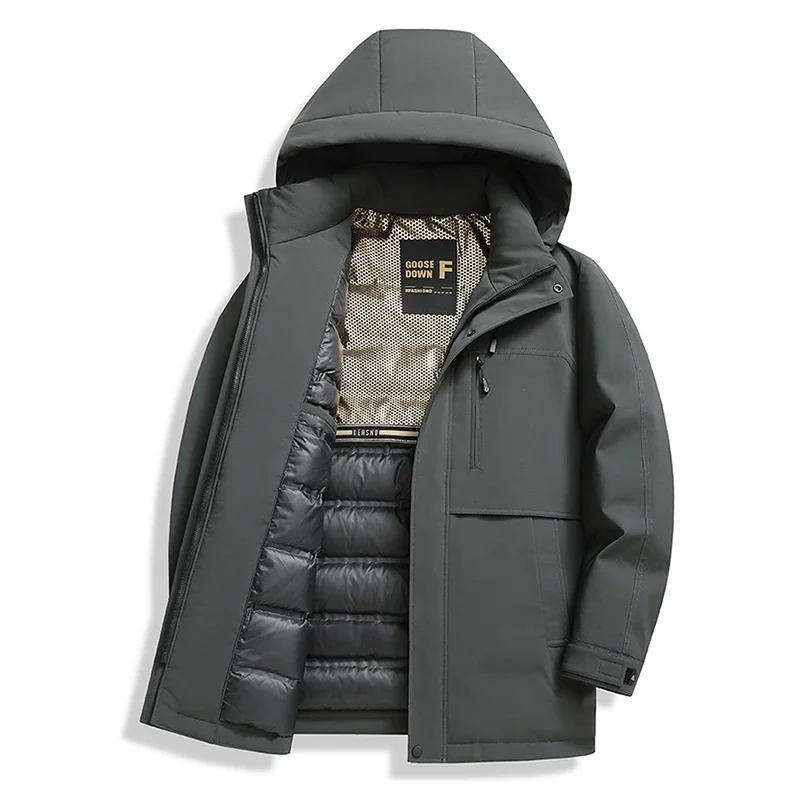 

Mid Length Down Jacket Men's 2023 Winter New Hooded Minimalist Warmth Versatile Fashion Jacket