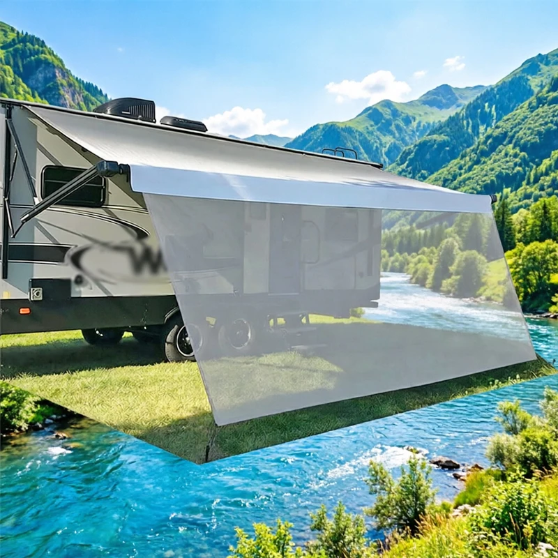 1pc RV Awning Sun Shade Screen Breathable Mesh Outdoor Sunshade Net Motorhome Camping Trailer Awning Shade Sunscreen 8*15.3ft