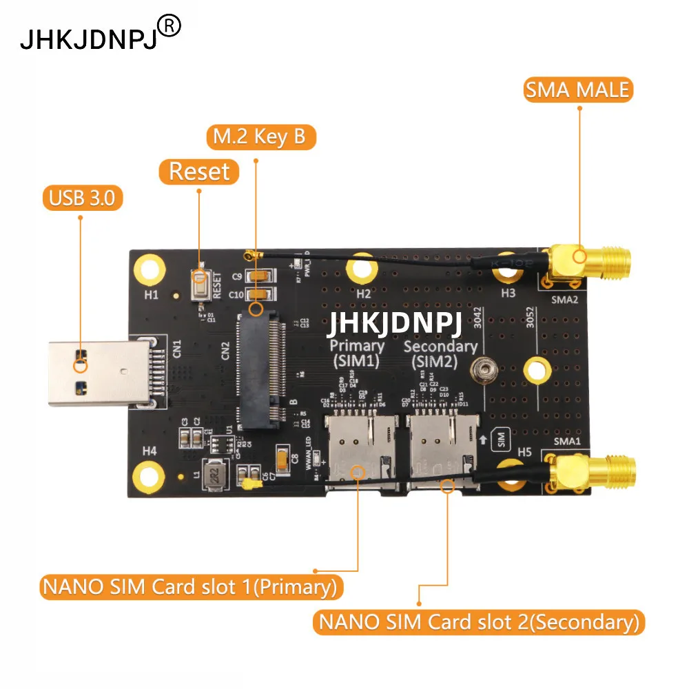 NGFF(M.2) B-key to USB 3.0 Adapter with Dual NANO SIM card Slot for 3G/4G/5G Module