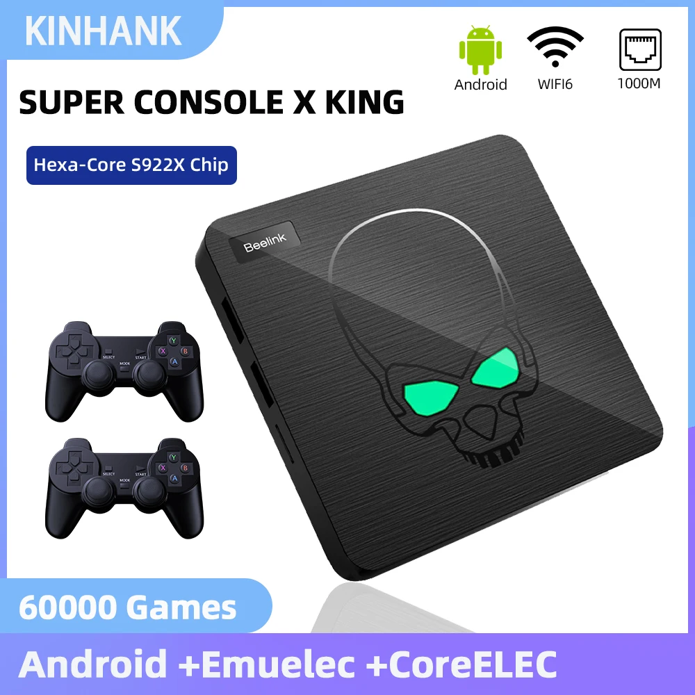 

Kinhank Super Console X King Beelink Retro Video Game Consoles TV BOX For SS/DC/Arcade Media TV 9 Amlogic S922X With 60000 Games