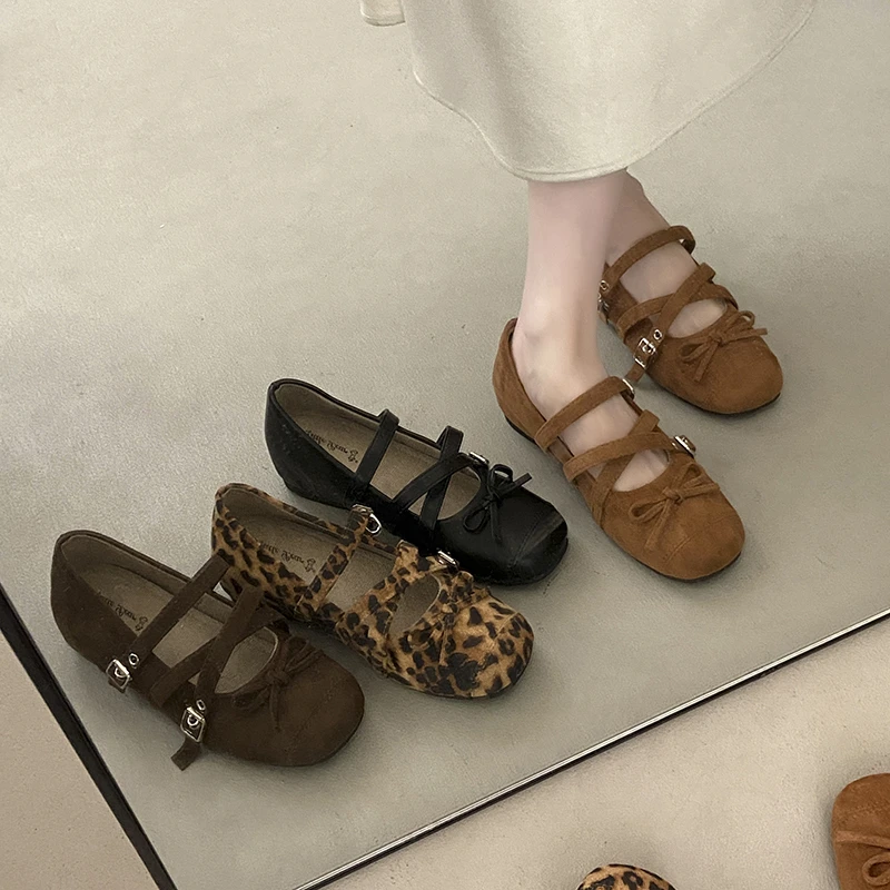 

Ретро-балетки Мэри Джейн с квадратным носком, женские, модные, с верхом из искусственной кожи, с узлом, повседневные туфли