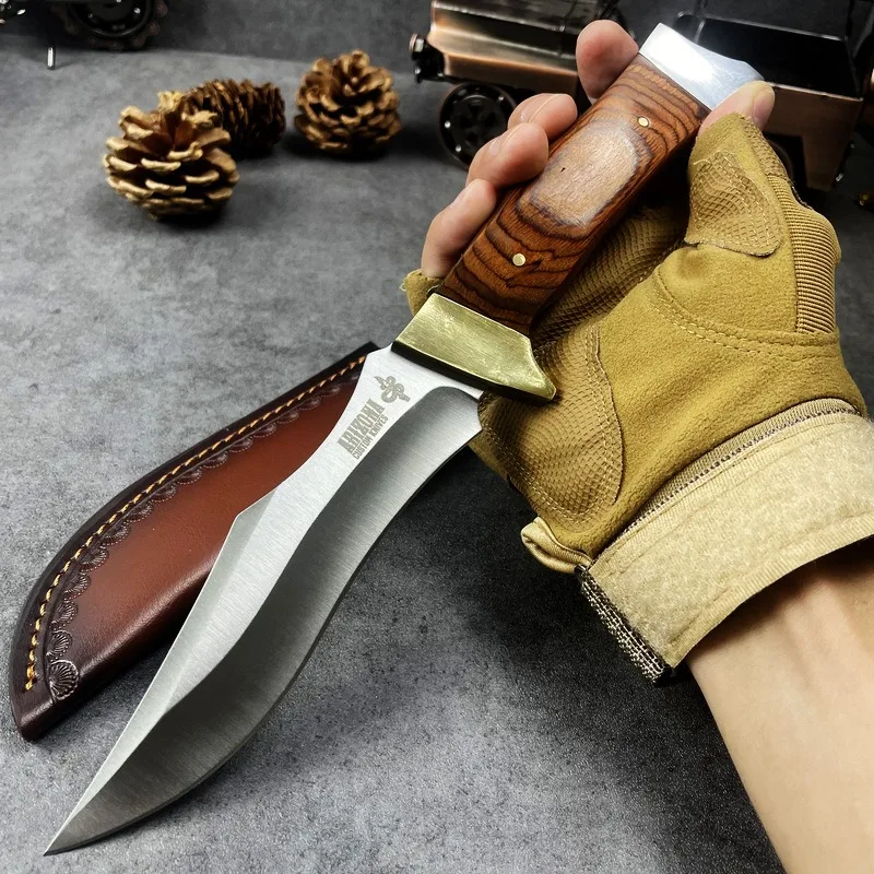 

Карманный нож, уличный нож для дикой природы, лезвие 7CR13MOV, деревянные ручки, тактический охотничий нож, портативный инструмент для кемпинга, Edc с ножнами