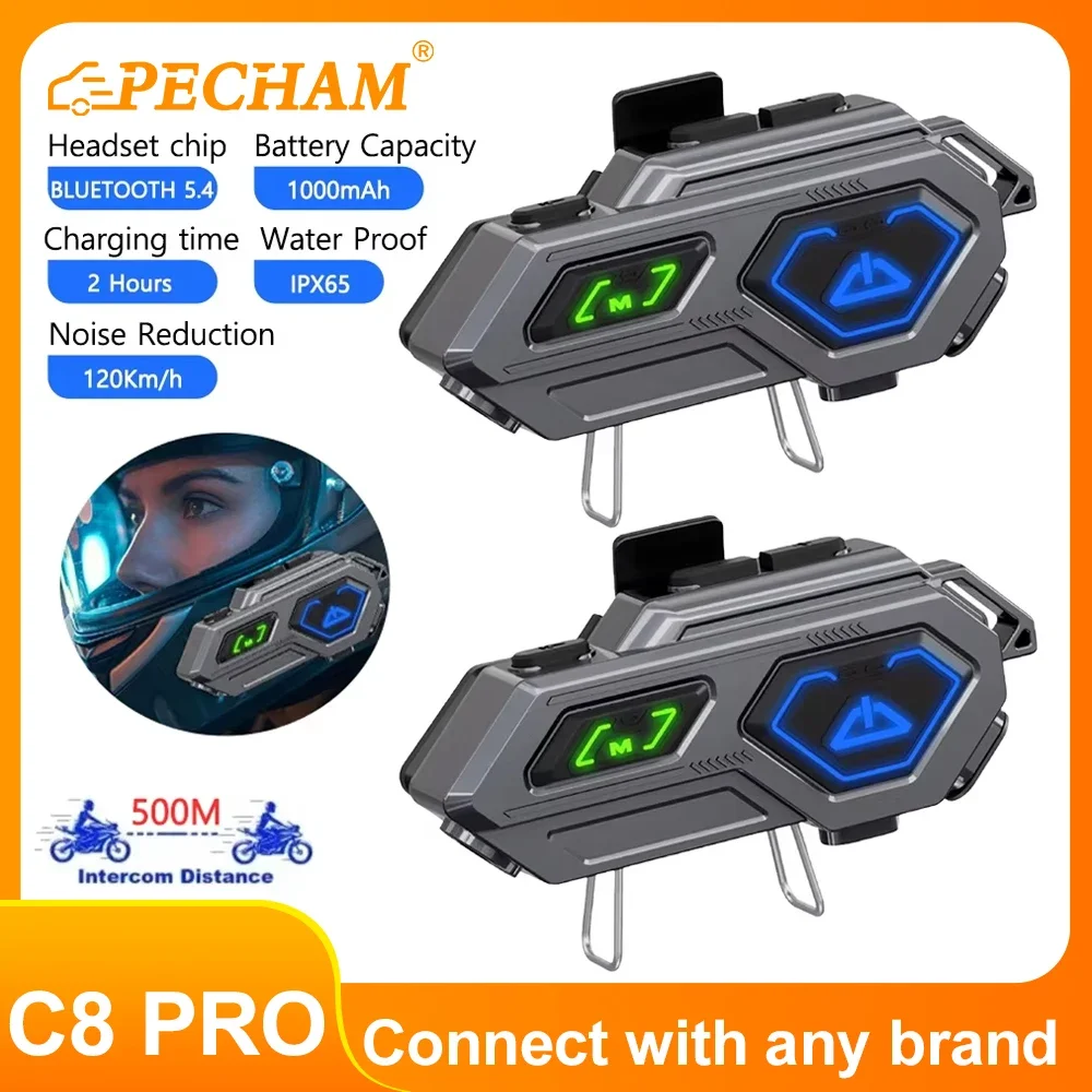 

Wireless Motorcycle Helmet Intercom Bluetooth Headset BT 5.3 Hands Free Call Noise Reduction Waterproof 2 Rider 500M Interphone
