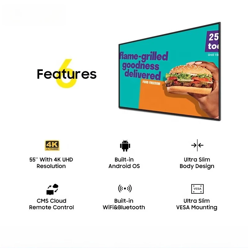 Refee 32 43 55 Inches Narrow Bezel Wall Mount Screen Advertising Lcd Screens Digital Signage Display