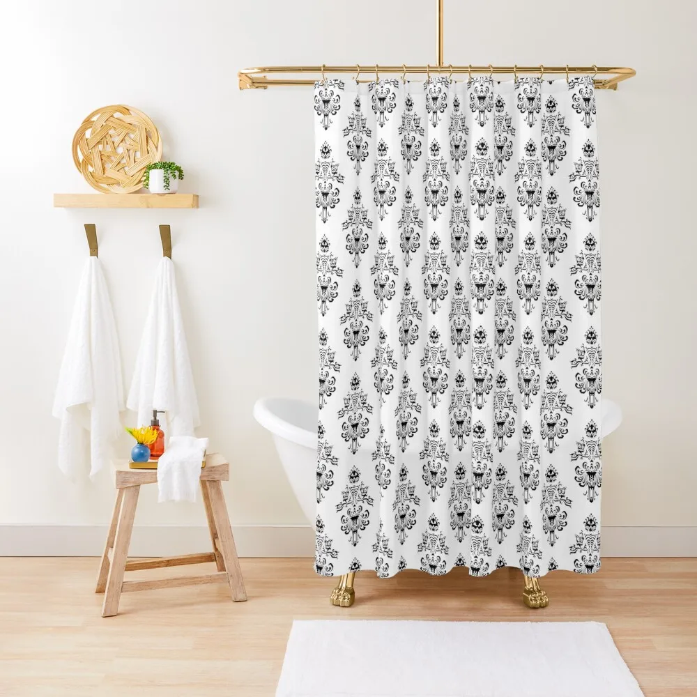 

Haunted Mansion Wallpaper Black and White Shower Curtain Modern Accessory Bathrooms Shower Bathroom Curtain