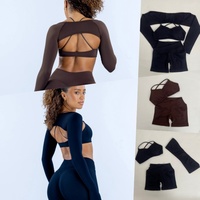 3 Pieces Vision Shrug Gym Set Women shawl Tank Yoga Tops High Waist Scrunch Seamless Shorts Sport Sportswear Workout Set