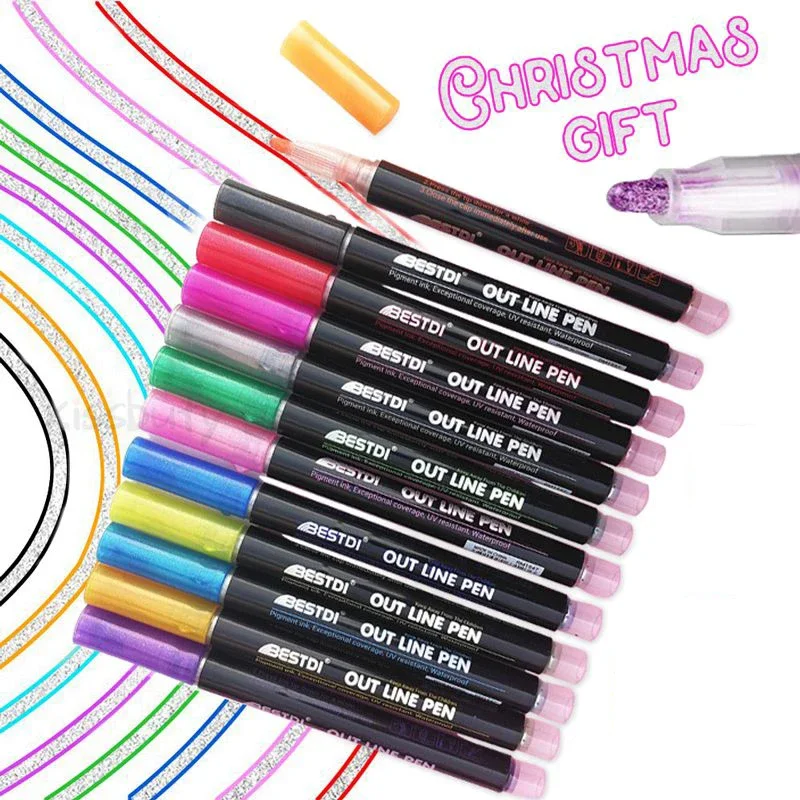 8/12 Colors Double Line Pen Outline Paint Marker Pens Diy Album Scrapbooking Metal Marker Highlighter Drawing Painting Doodling image 5