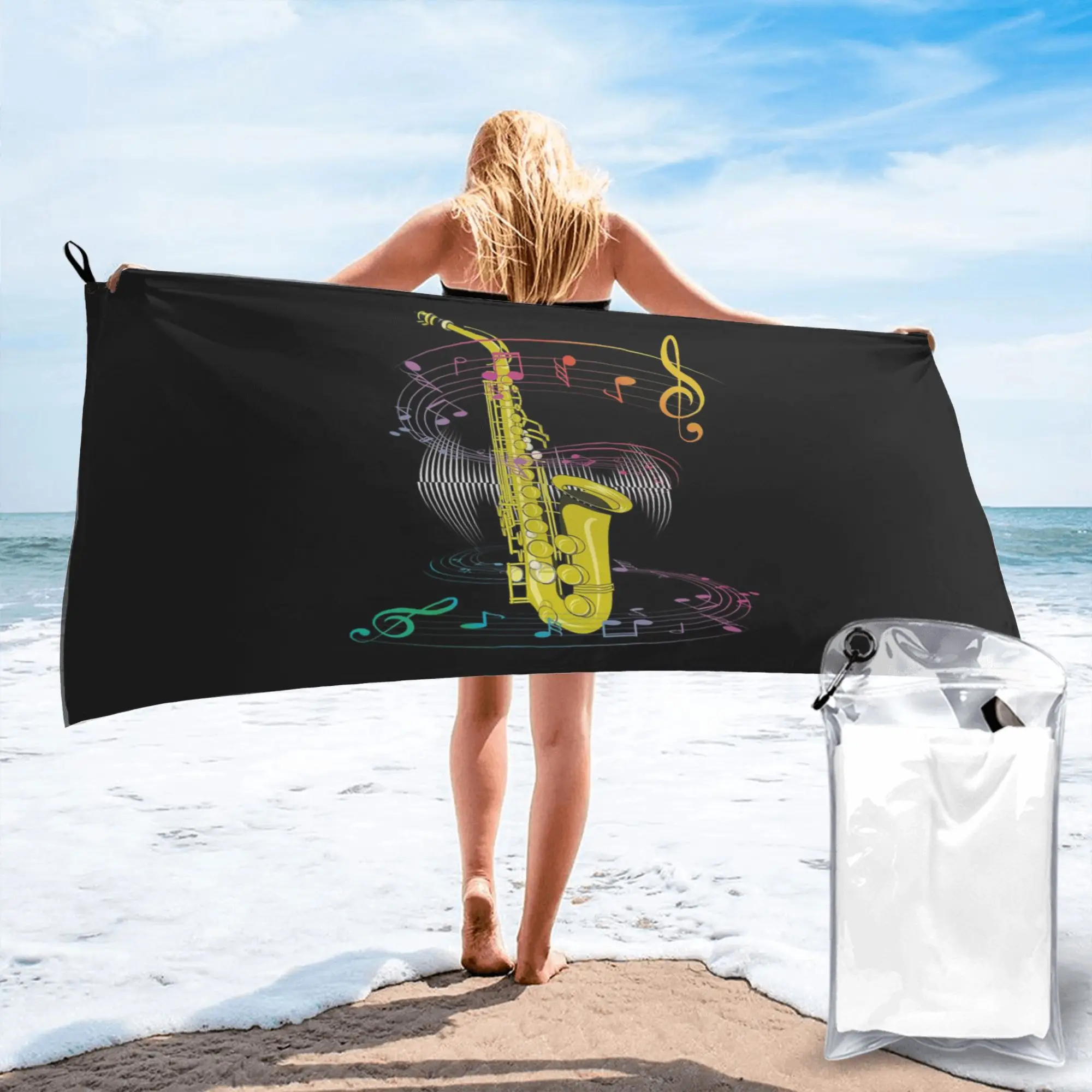 Saxophone Player - Music Art Girls Y2k Graphic Beach Towel Soft Microfiber Quick Dry Absorbent Quick Towels For Bath