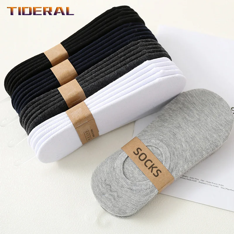 5 Pairs Men\'s Invisible Socks Slippers Cotton Silicone Non-slip Summer No-show Male Ankle Socks Casual Breathable Thin Boat Sock