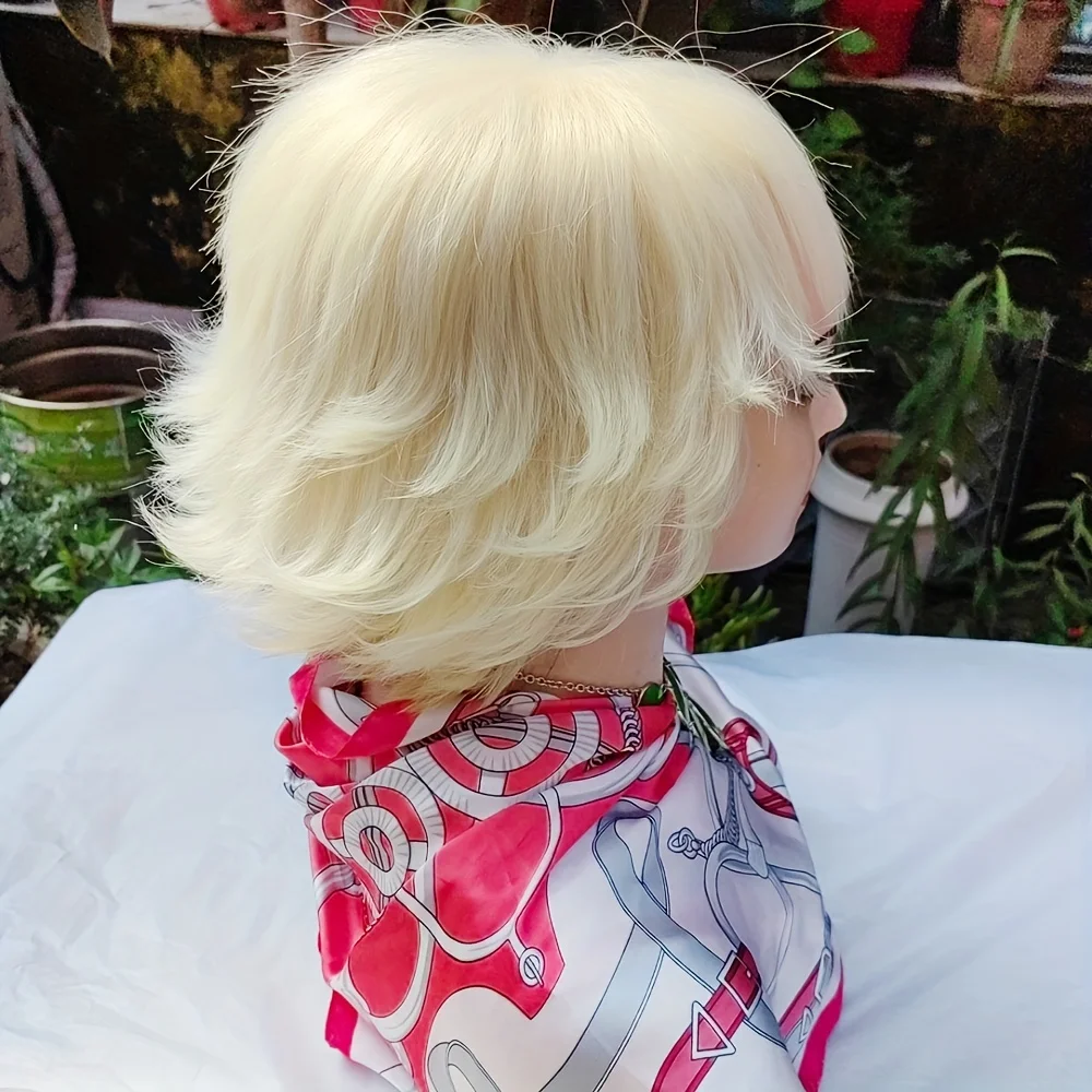 

8inch wig band with bangs layered short bouffant wig synthetic heat resistant fiber wig suitable for party role playing 613#