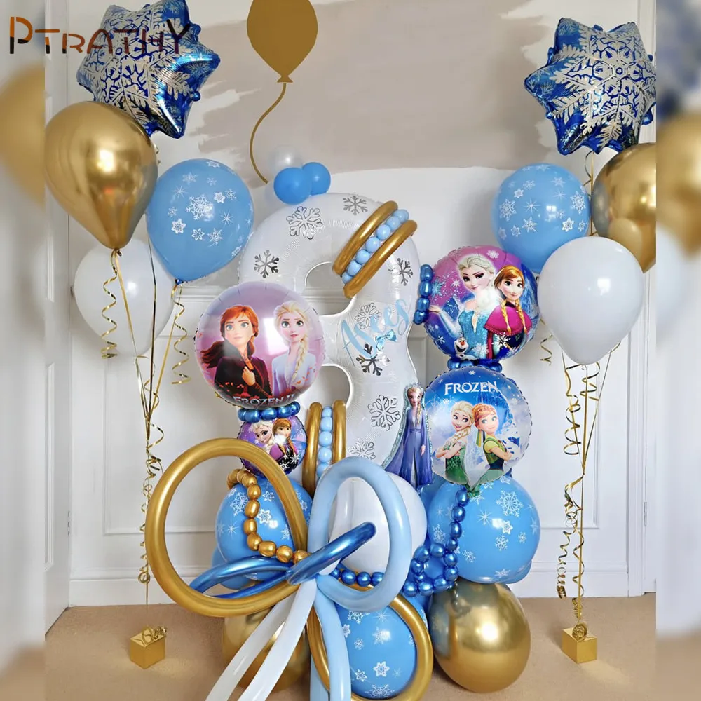 55Pcs Disney Frozen Theme Balloons Aluminum Film Balloons White Number 1-9 Foil Globos Kids Girls Birthday Party Decoration