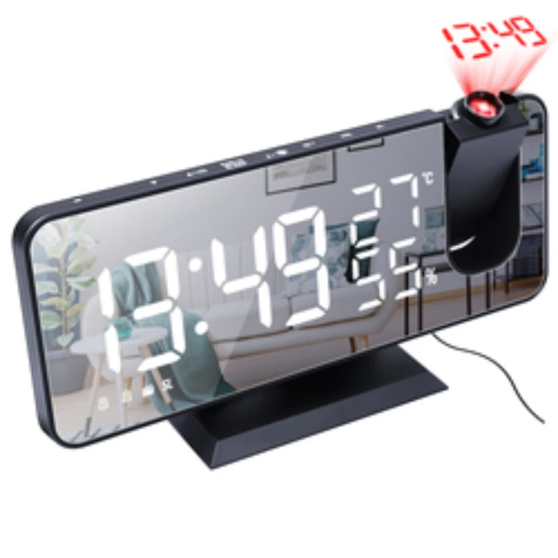 

2021 New Digital Projection Alarm Clock Wall Decoration Table Clocks With Radio Projector Thermometer Humidity Phone Charger