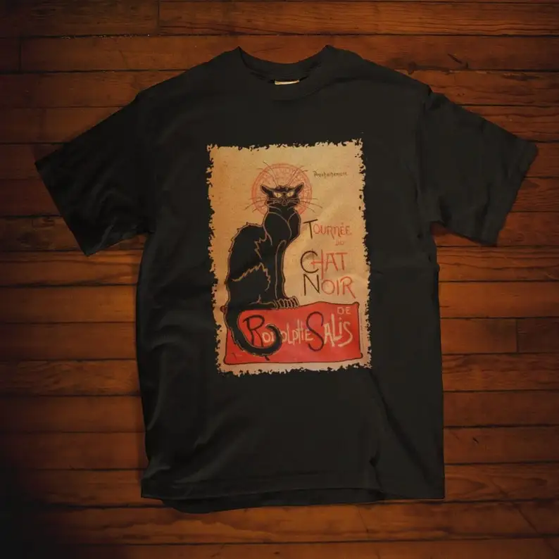 Винтажный постер Le Chat Noir: Французский постер с черным котом, Париж, Тёфиль Александр Стенлен, футболка
