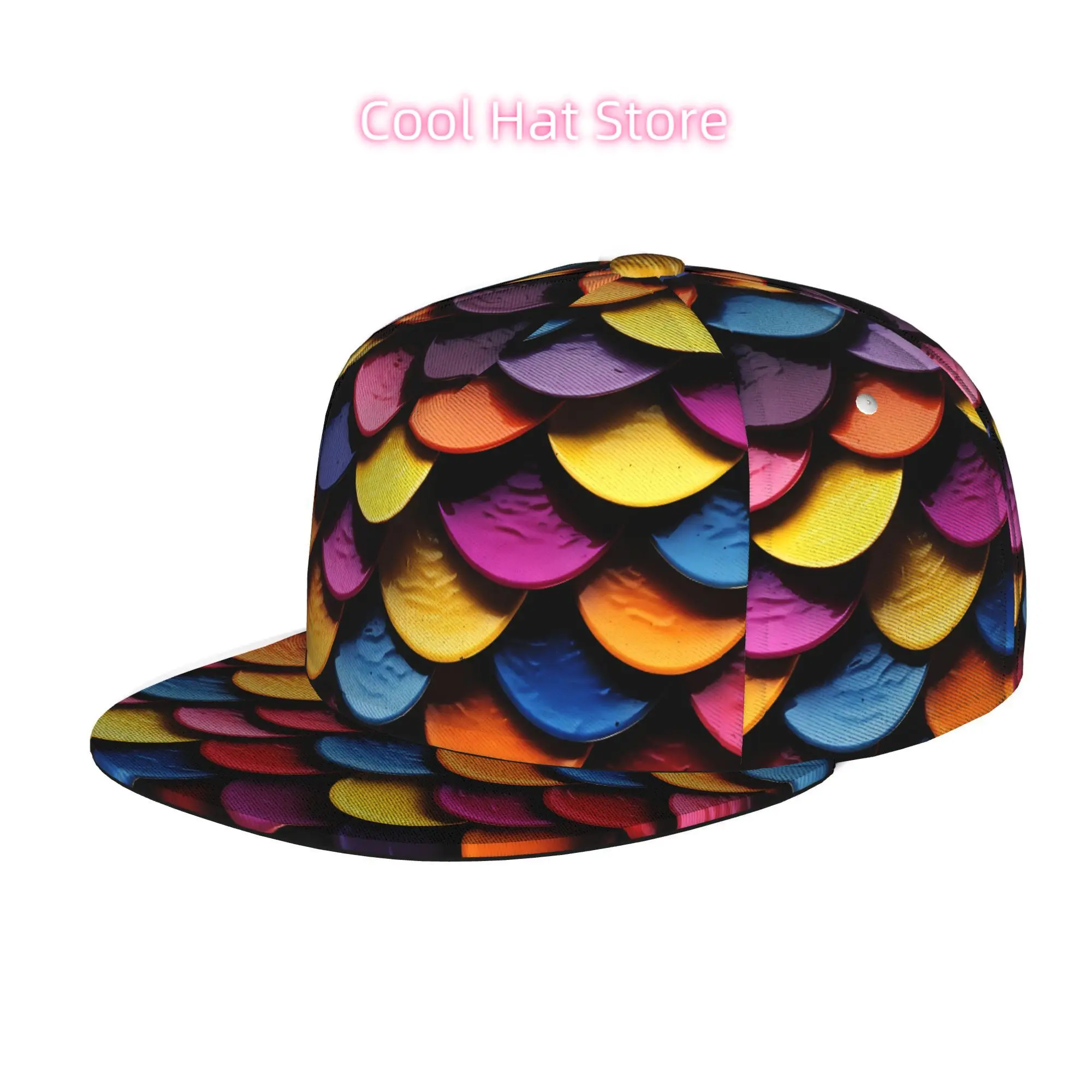 Men & Women' Colorful Fish Scale Trucker Hat - Adjustable Snapback Cap with Flat Brim, Soft Suitable for Skateboarding, Dance, O