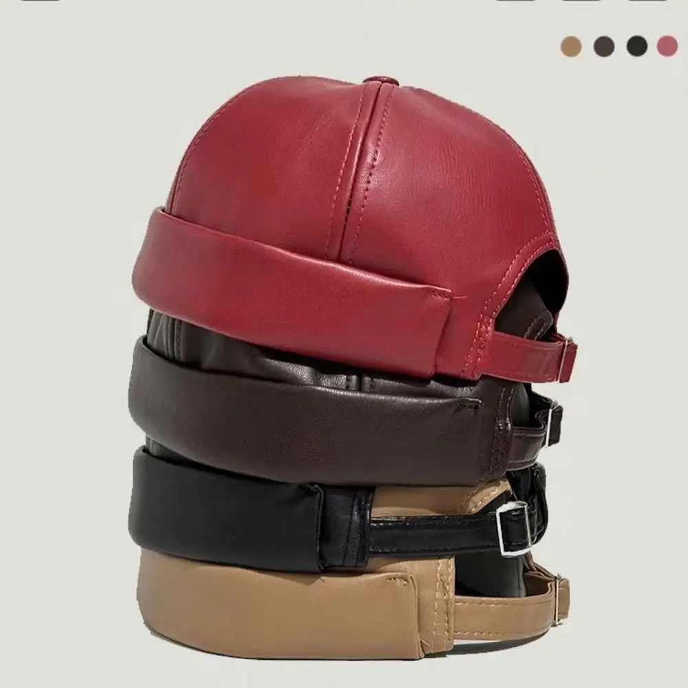 جديد بولي Leather الجلود المالك قبعة الشارع الشهير البطيخ الجلد قبعة الرجعية للجنسين قبعة بتصميم هيب هوب الخريف الرجال النساء قابل للتعديل Brimless دوكر قبعة