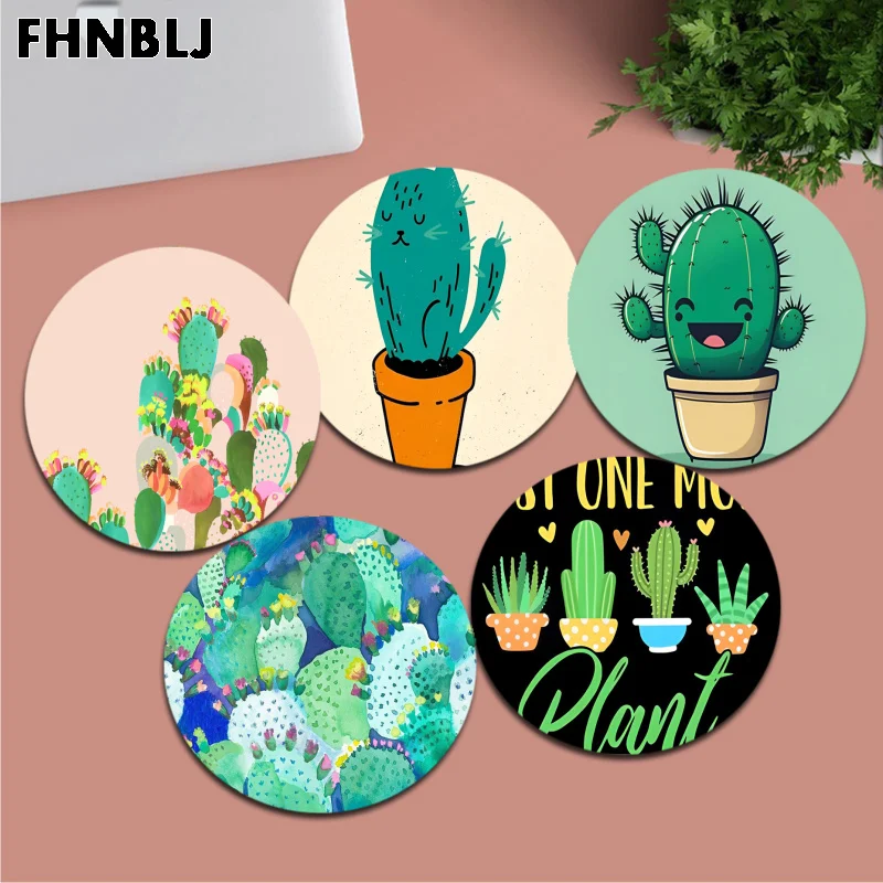 

Cartoon Art Summer Cactus Mousepad Small Round Office Student Gaming Thickened Writing Pad Non-slip Cushion PC Computer Table