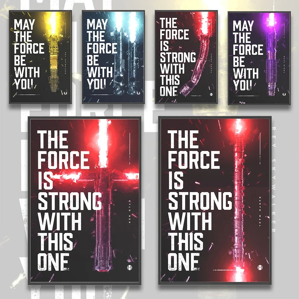 Star Wars Lightsabers Self-adhesive Poster Movie Figures Home Decoration Painting Wall Deocr Art Bedroom Wallpaper Kid Gift