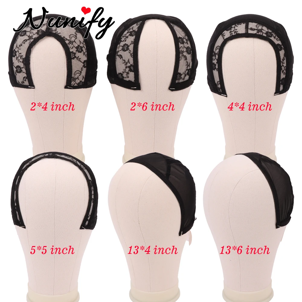 2x6 Black U Part Lace Wig Cap With Adjustable Hook Strap Breathable Mesh Weaving Wig Cap For DIY Lace Wig Making Wig Supplies