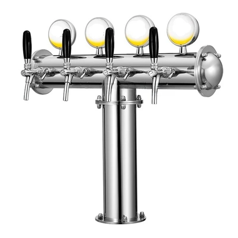 For 304 Stainless Steel Gold Silver Bronze T-shaped Four Wine Column with LED Lamp Fish Eye Standard Draft Beer Machine Wine