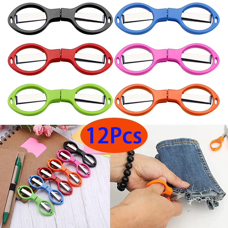 12Pcs Stainless Steel Scissors Rust-proof Folding Scissors Glasses Shape Mini Scissors Suitable For Home And Travel Use