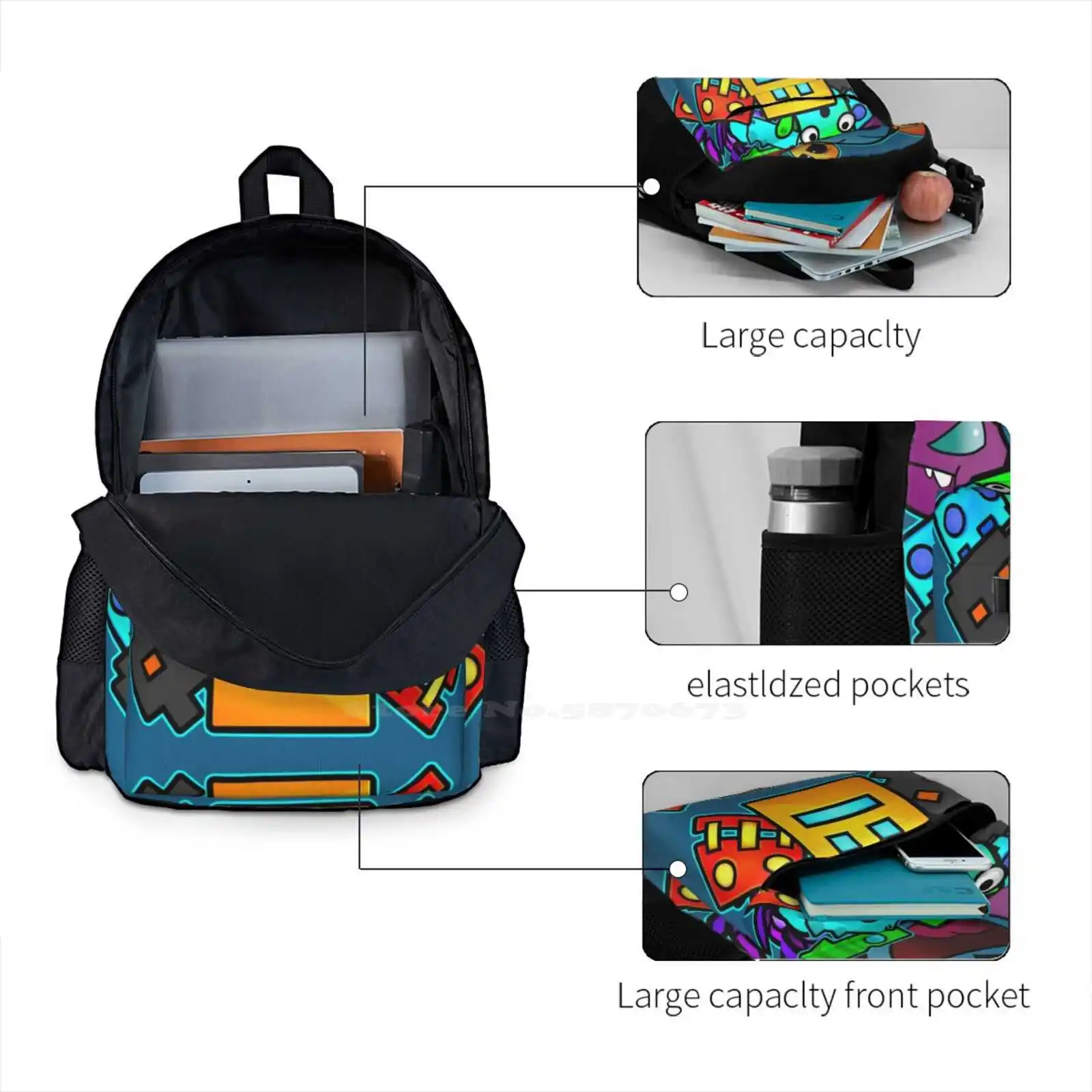 Geometry Dash Old School Gaming Hot Sale Backpack Fashion Bags Geometric Geometry Dash Online Geometry Practice Geometry Games