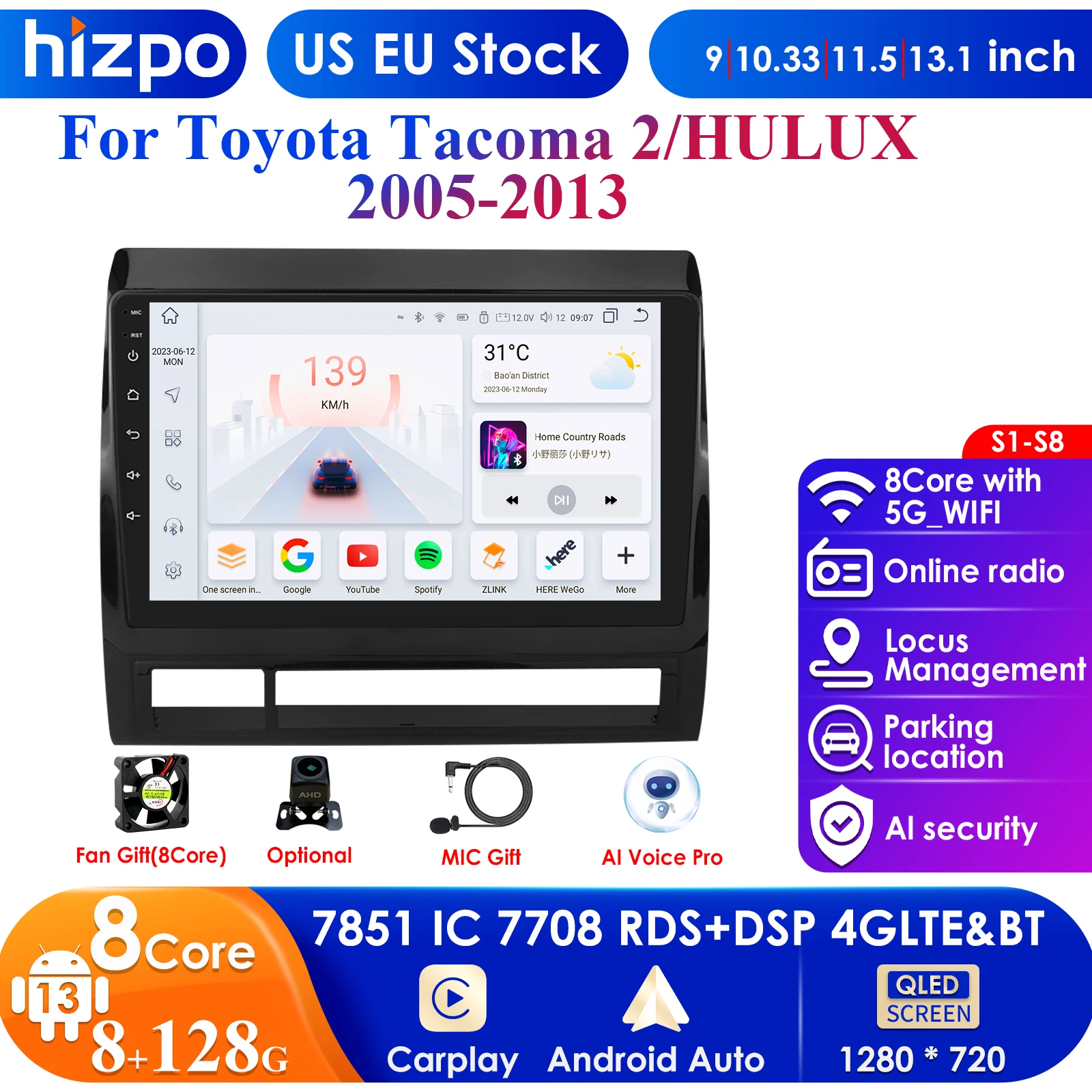 Carplay Android 13 Auto Stereo For Toyota Tacoma 2 N200 Hilux 2005-2013 Car Radio 4G WIFI Navigation GPS Multimedia Video Player