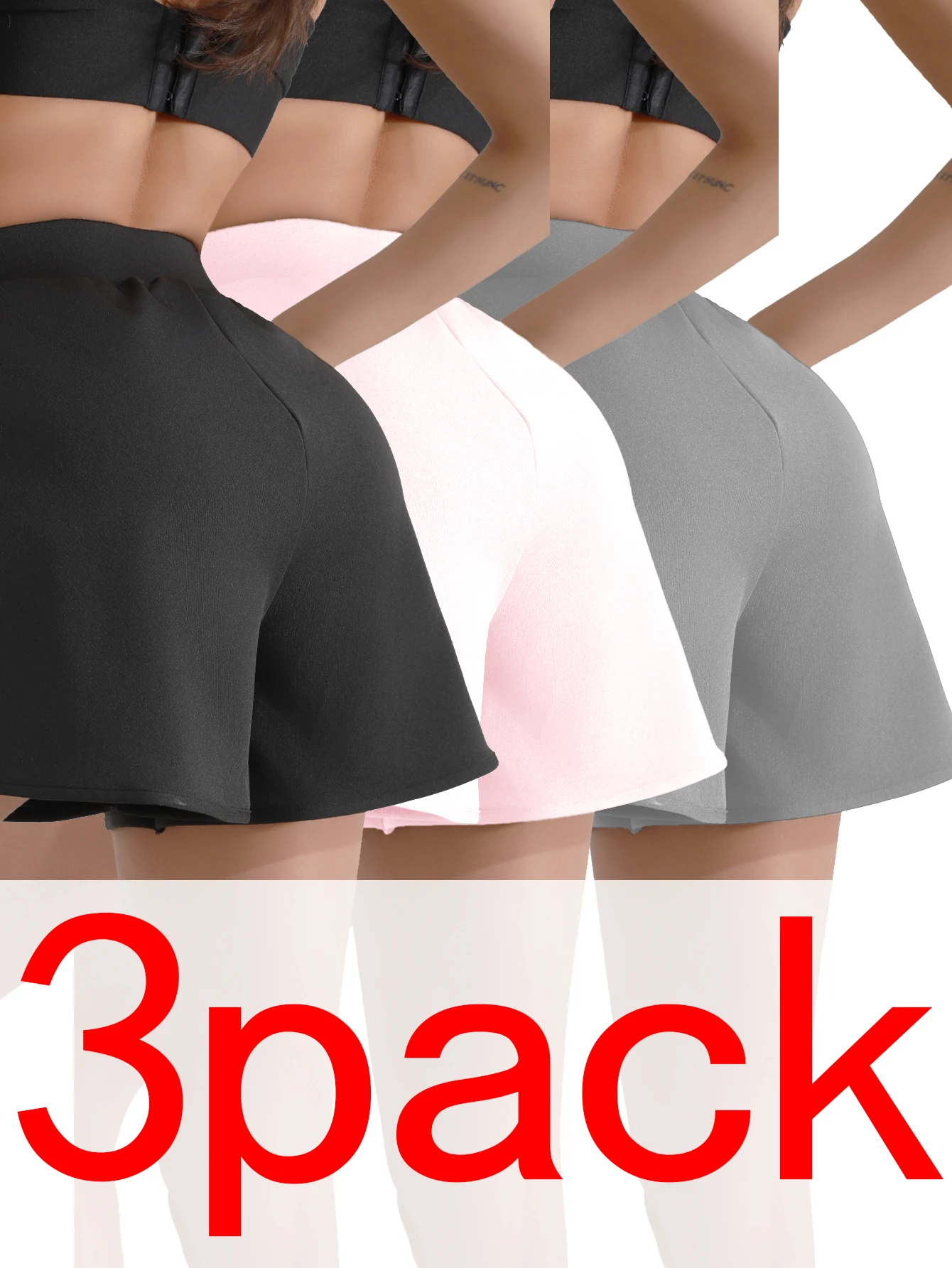 【Pack da 3 pantaloncini a vita alta】 Pantaloncini da allenamento per yoga da donna, pantaloncini da palestra elastici ad asciugatura rapida neri + grigi + rosa con vestibilità ampia, corsa atletica