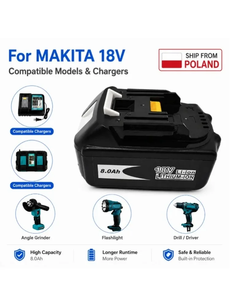 EU-Lager für Makita 18V Ersatzakku 8000mAh BL1830 Kompatibel mit BL1860 BL1850 BL1840B Lithium-Akku für Elektrowerkzeuge mit 6A Schnellladegerät Lokaler Schnellversand