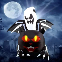 Large Halloween Outdoor Decoration Inflatable Ghost Skeleton Cat with Wings Built-in LED Light for Halloween Holiday Party Decor