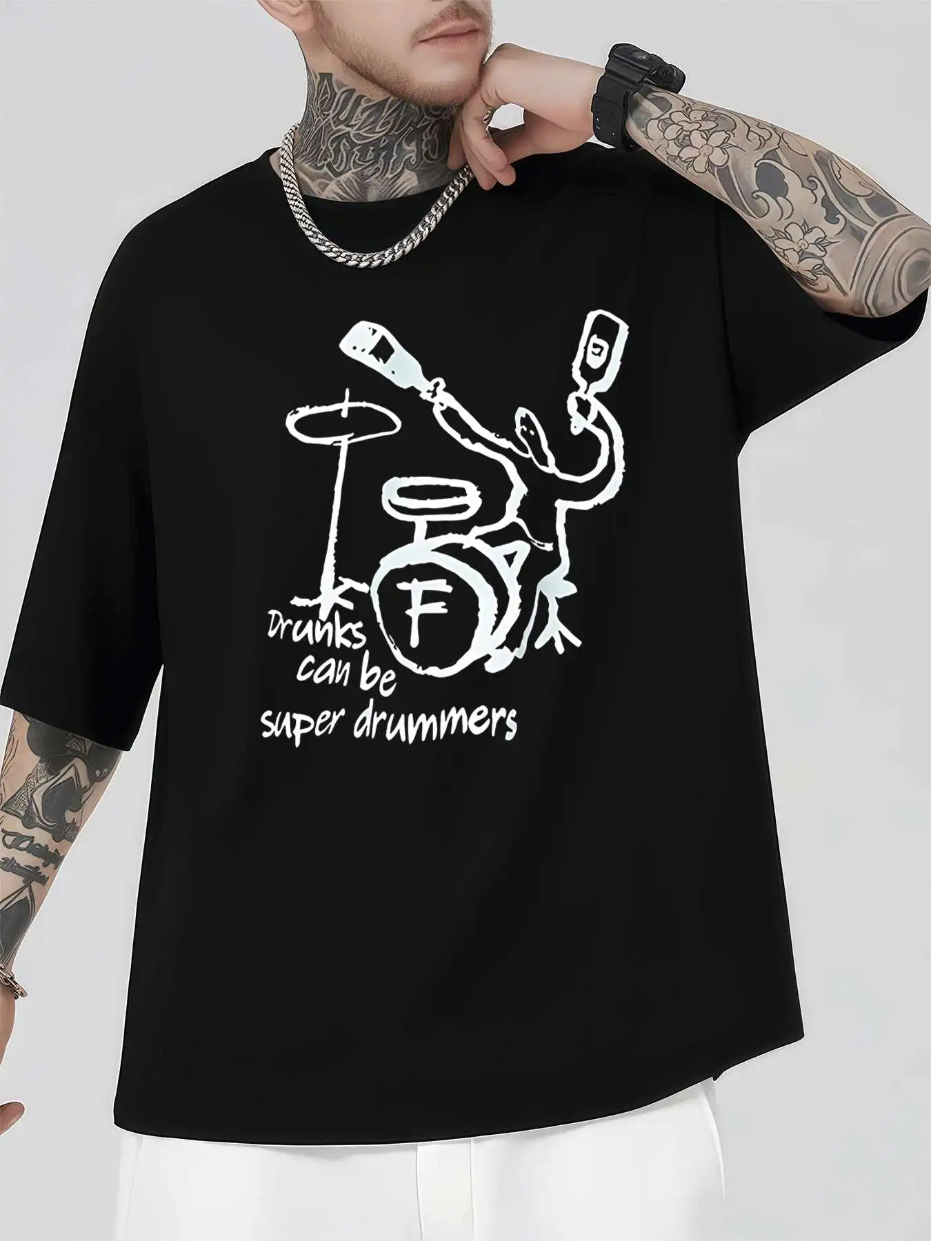 

Drunk Super Drummers Tee Men's 220gsm New Summer Casual Crew Neck Pure Cotton Short-Sleeved T-Shirt