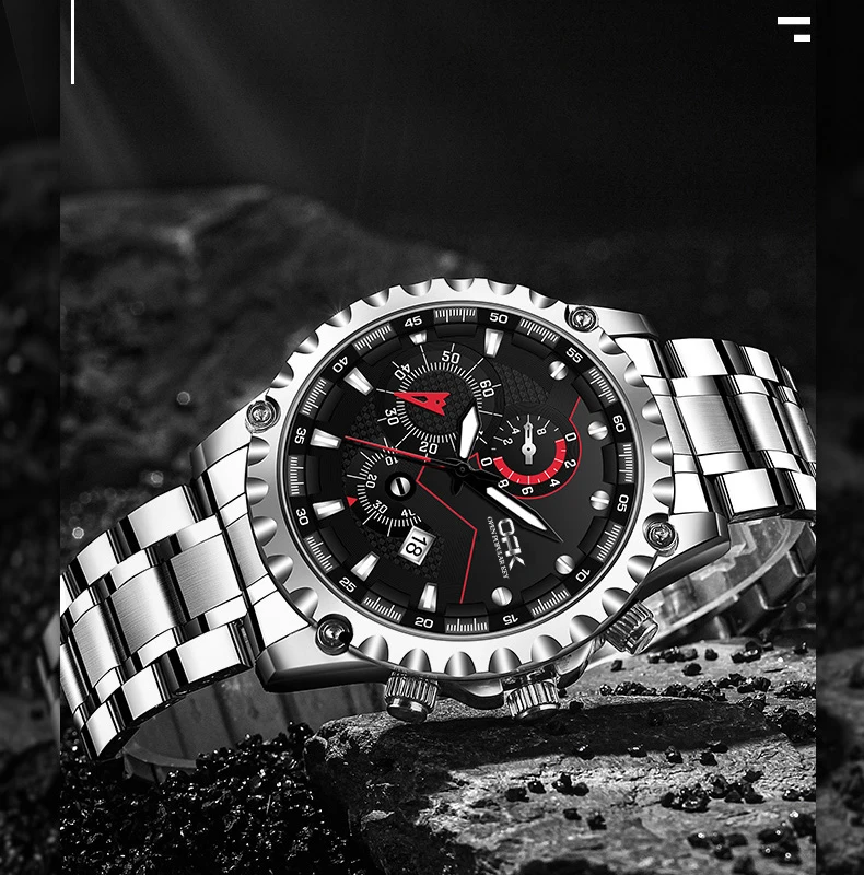 Orologio al quarzo da uomo con cinturino in acciaio con calendario impermeabile luminoso di marca OPK 8128