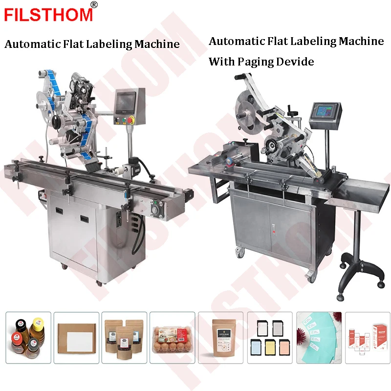

Automatic Labeling Machine For Flat Surface Of Box Bottle Cap Zipper Bag Pouch Card Tag Top Side Labeler With Card Bag Separator