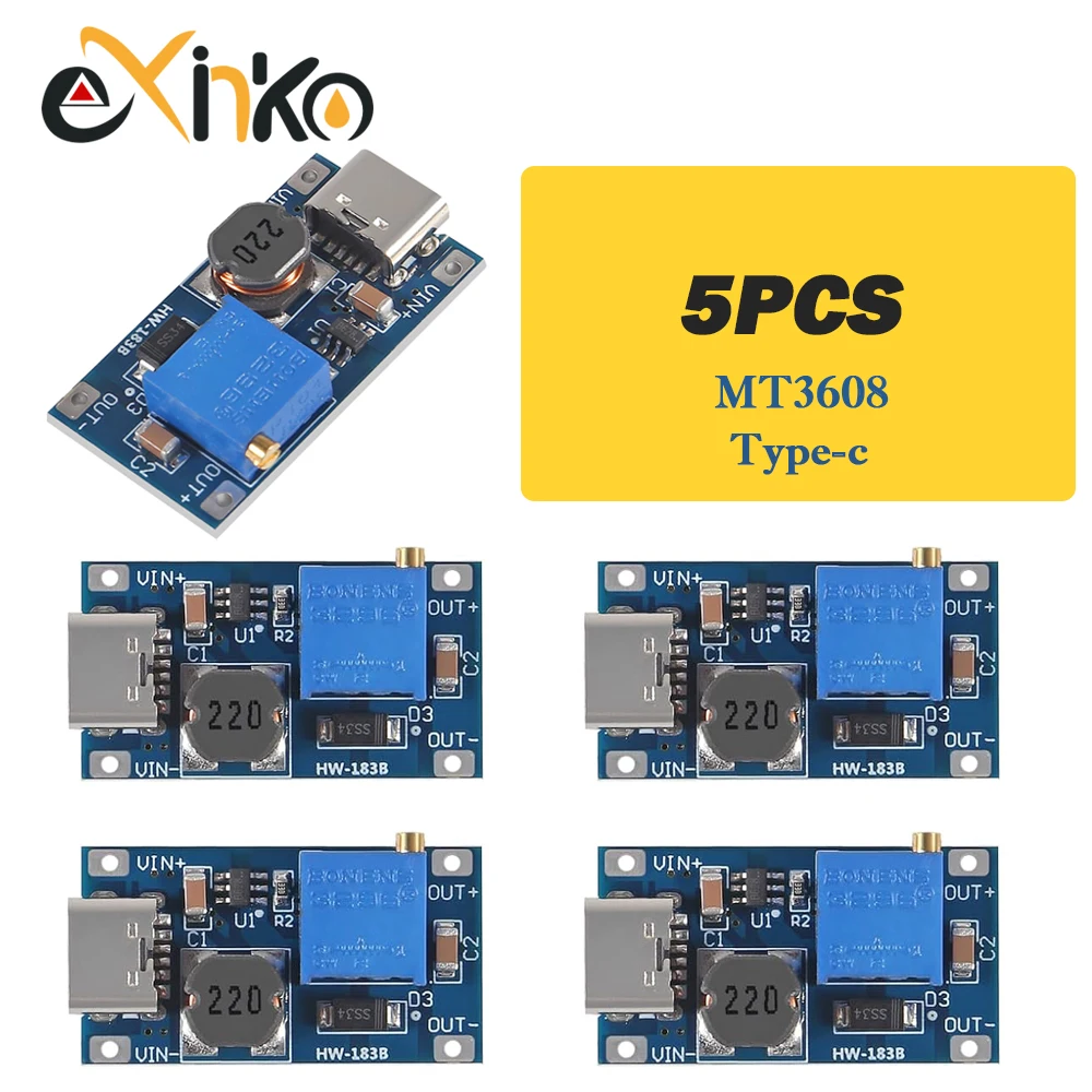 5/10 Stück MT3608 Einstellbares Step-Up-Modul Spannungsregler Micro-USB Typ-C 2V-24V auf 5V-28V 2A Step-Up DC-DC-Aufwärtswandler