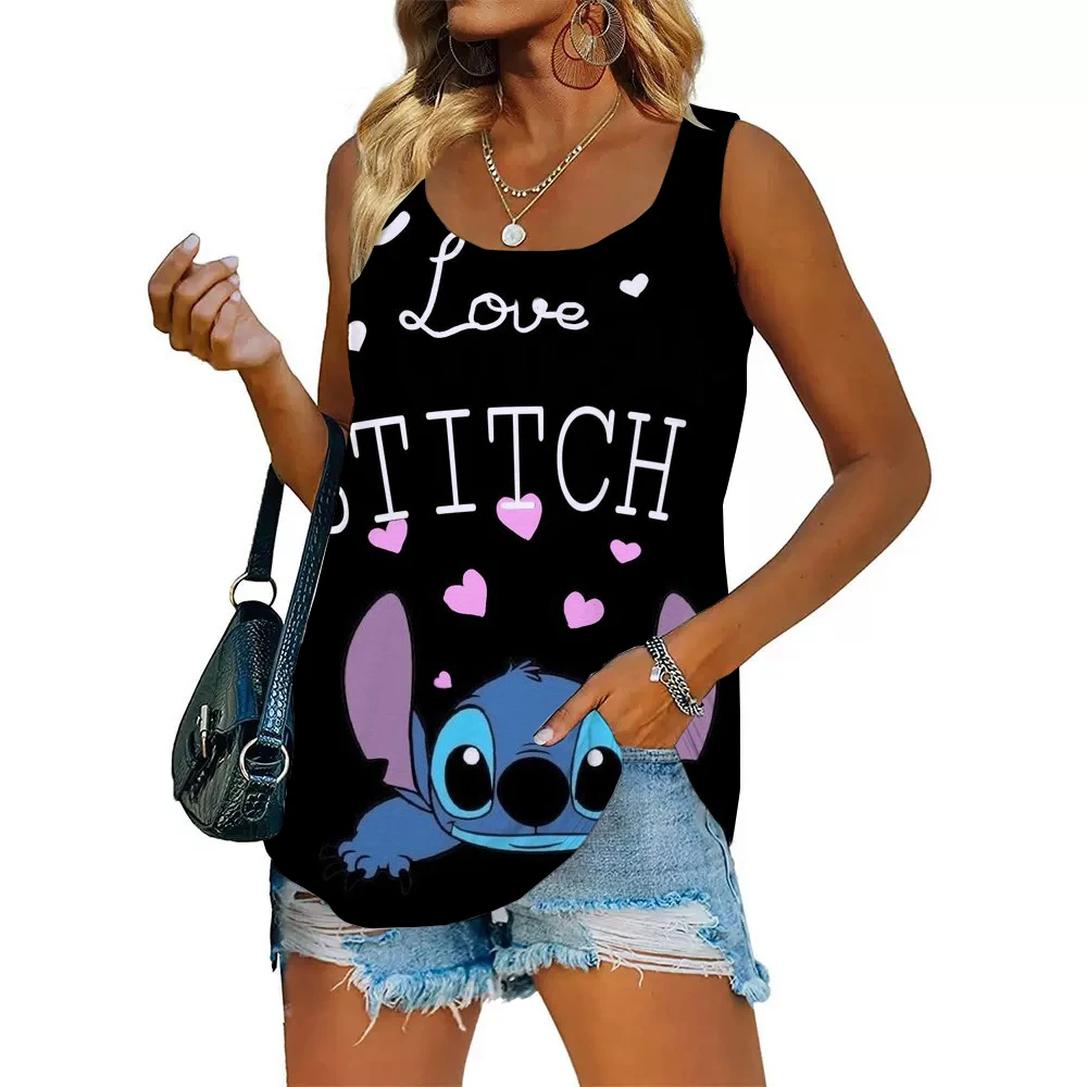 

Women's Summer Disney Stitch Lilo print Loose Large Breathable and Comfortable Sleeveless Tank Top T-shirt