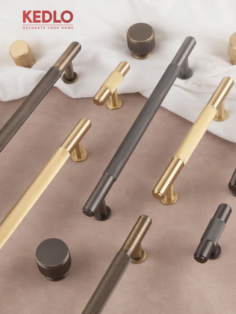KEDLO Solid brass linear gunmetal 500mm long Pull kitchen cabinet door brushed brass handle drawer antique brass T-handle