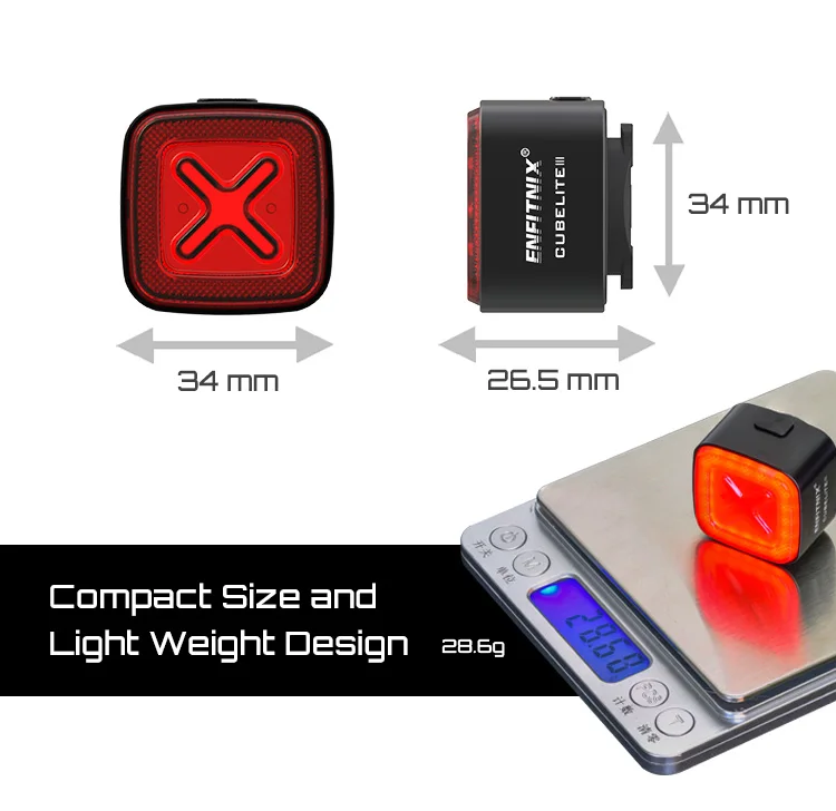 Enfitnix Cubelite III Smart Tail Light Bicycle Brake Warning Light Ultra Bright Rear Light USB Charge LED Night Warning Light