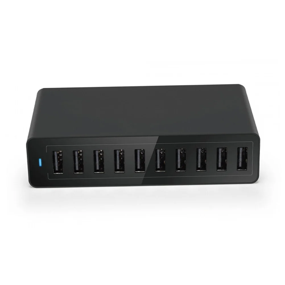 10 Port USB Charging Station Hub Multifunctional Fast USB AC Power Desktop Wall Organizer with US Plug (Black)