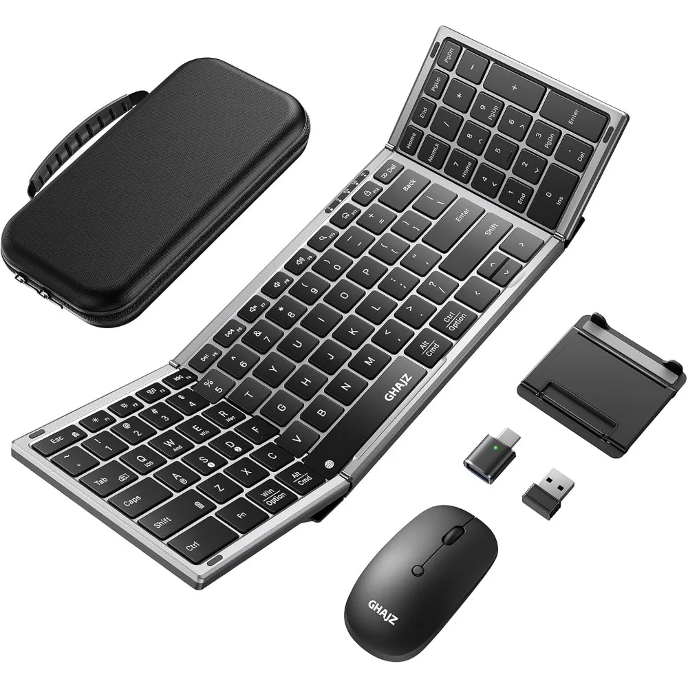 Foldable Bluetooth Keyboard and Mouse Combo, Dual Connection, Rechargeable for Travel/Home/Office