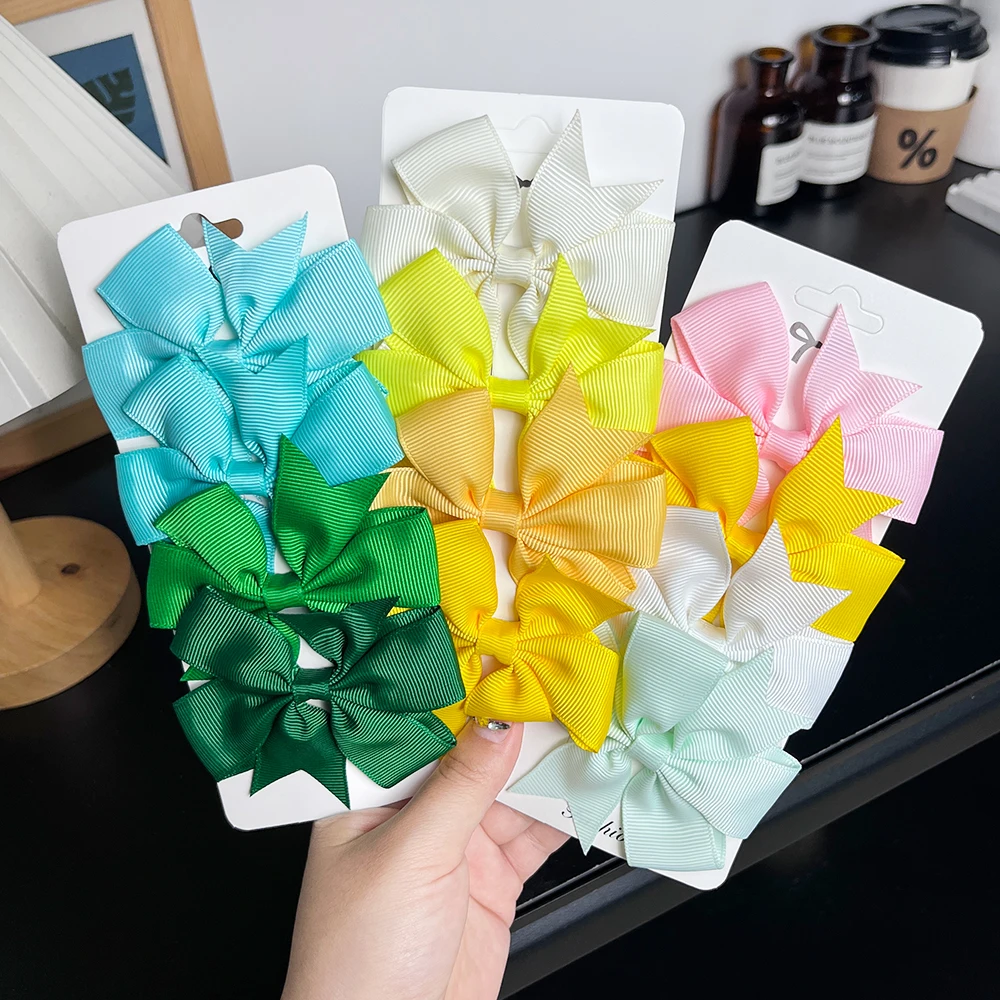 4Pcs/Set Print Ribbon Bowknot Hair Bows Hair Clip Printed Hairpins Children Barrettes Handmade Bows Gift Kids Hair Accessories