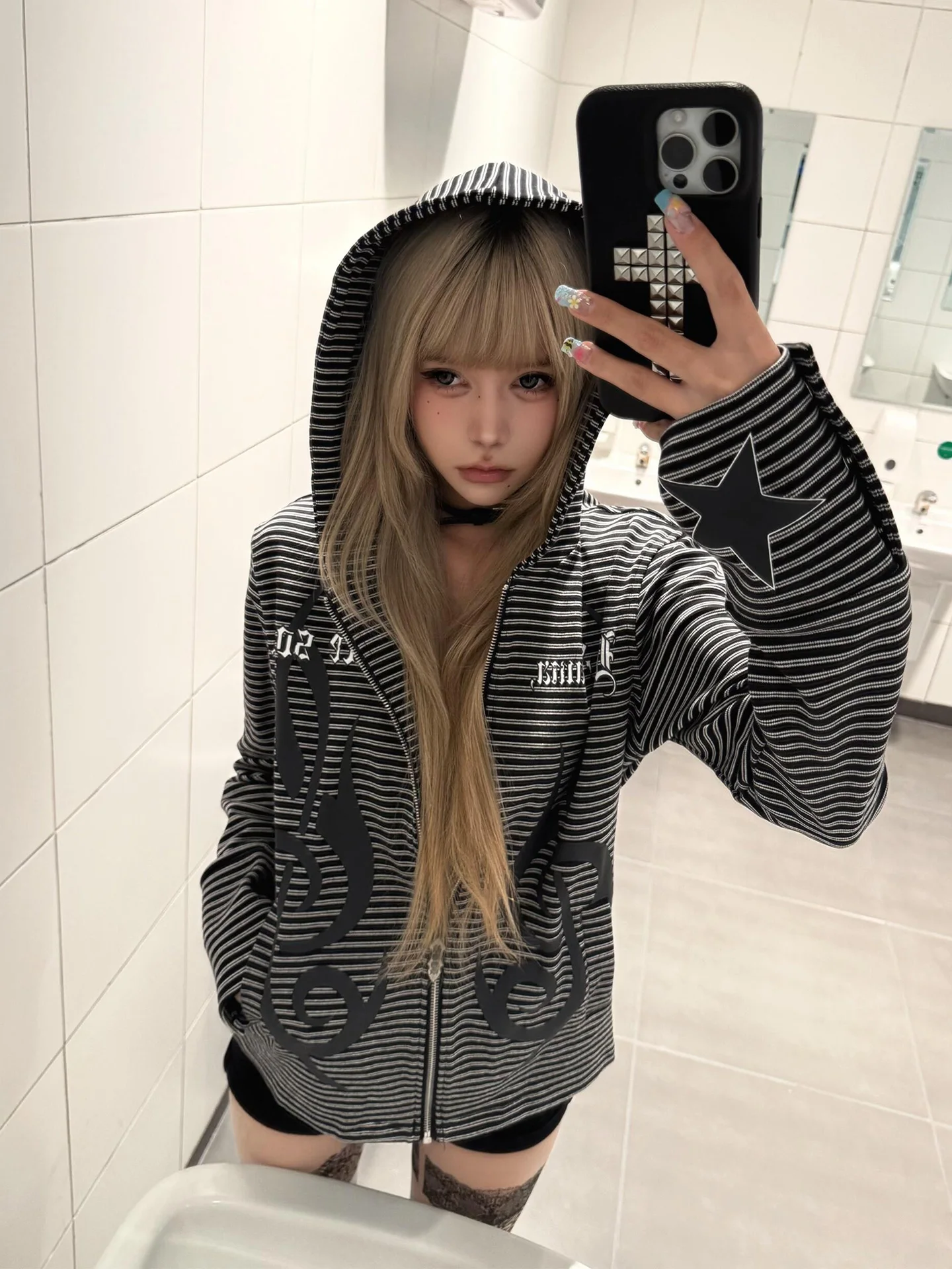 Y2K Street Sle sweat à capuche femme nouveau automne rayé fermeture éclair ouvert Cardigan sous-culture haut Ins longue Sve sweat à capuche avec fermeture éclair