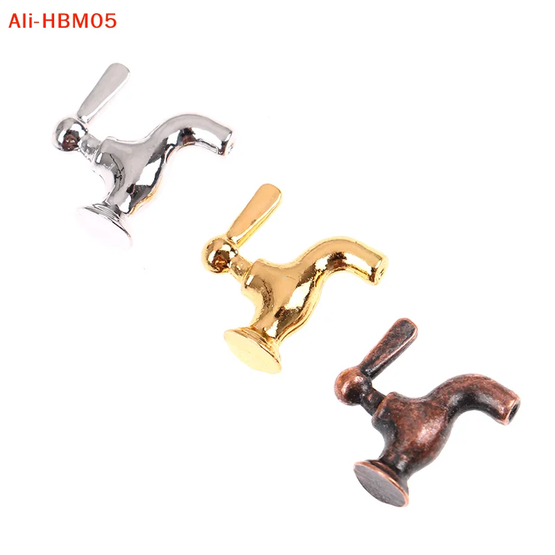 (HB05)4pcs/set 1:12 Dollhouse Miniature Metal Water Tap Faucet Bathroom Accessories