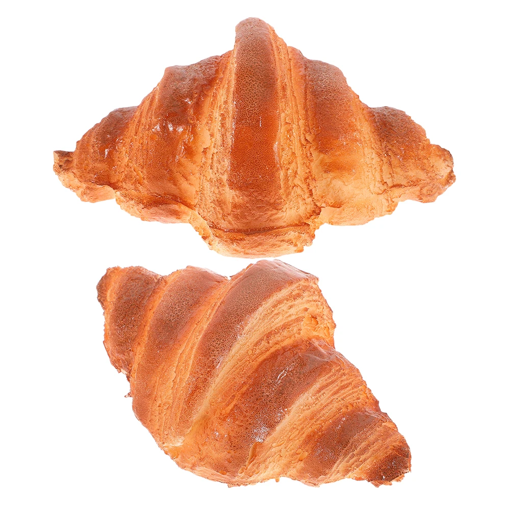 

2Pcs Artificial Croissant Bread Faux PU Realistic Bakery Display Photo Props Kitchen Decoration Fake Croissant Rolls