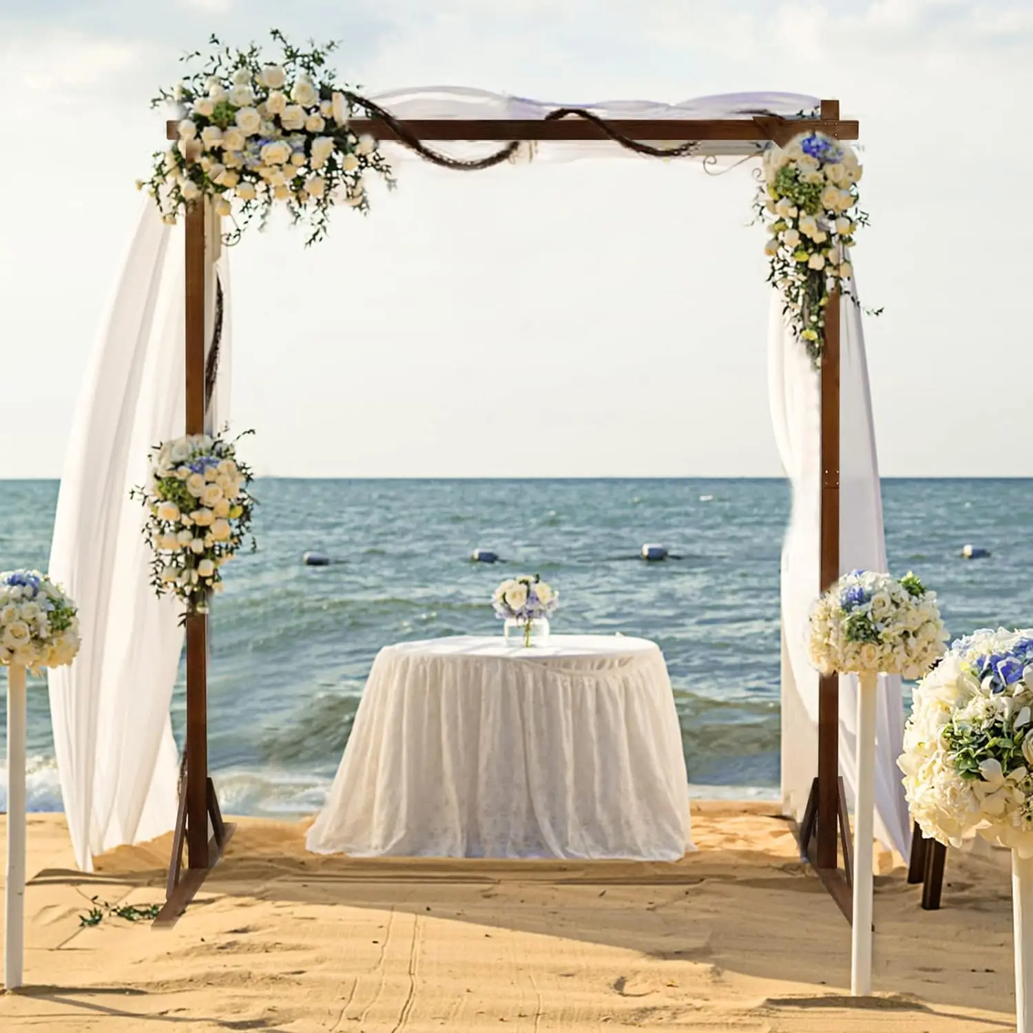 

7.4ft Square Wooden Wedding Arch, Wood Backdrop Stand for Rustic Wedding Party Garden Beach Ceremony Reception Decor