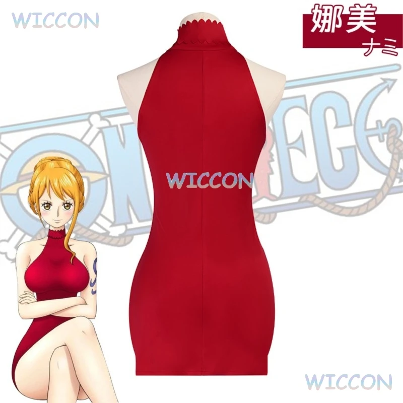 1pc Cosplay Nami Cosplay Red Dress Women Sexy Tight Dress Summer Beach Dress Halloween Party Roleplay
