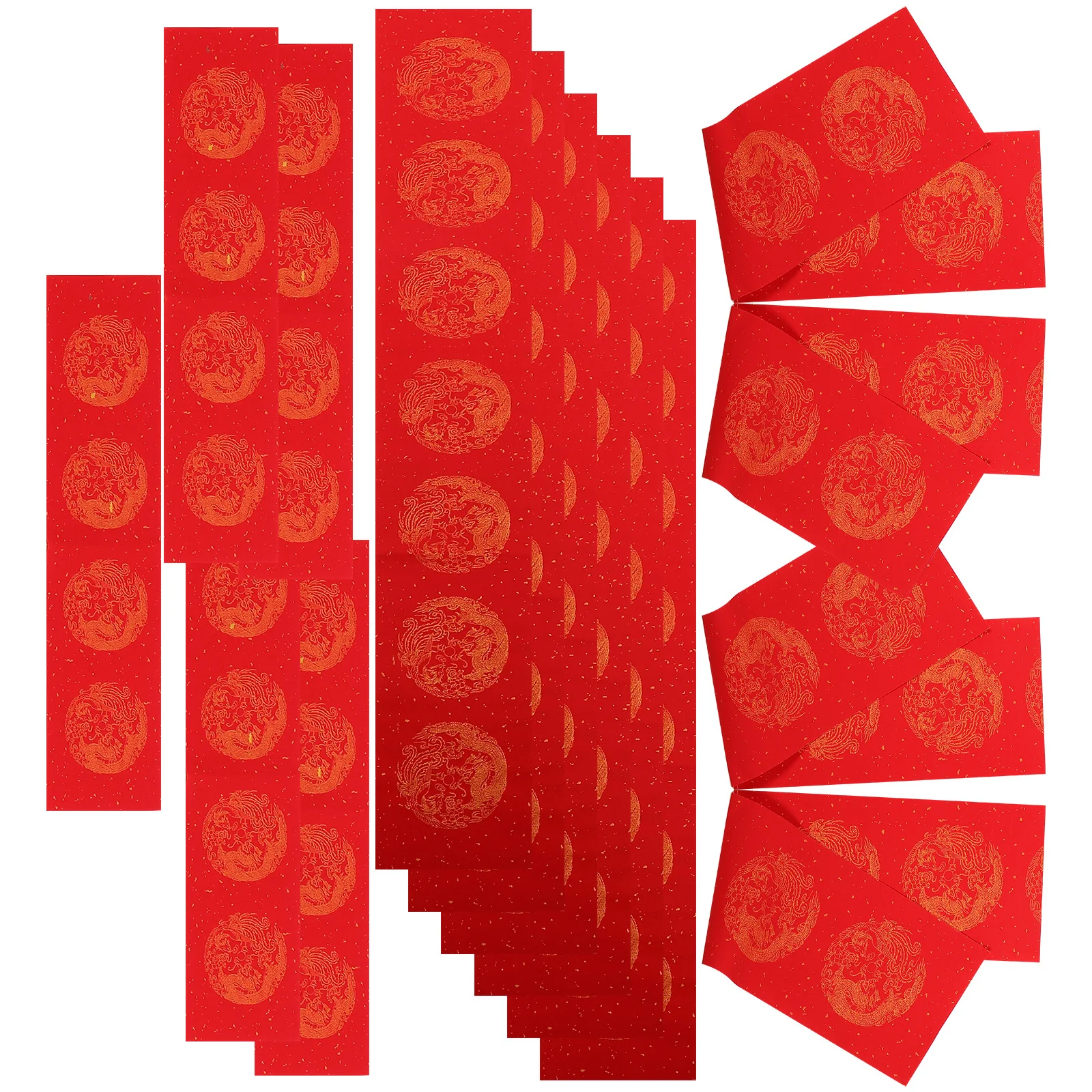 ชุดกระดาษสีแดงสำหรับเขียนอักษรจีนในเทศกาลฤดูใบไม้ผลิ 5 ชุด สำหรับงานประดิษฐ์ปีใหม่ งานเขียนพู่กันจีน กระดาษสำนักงาน