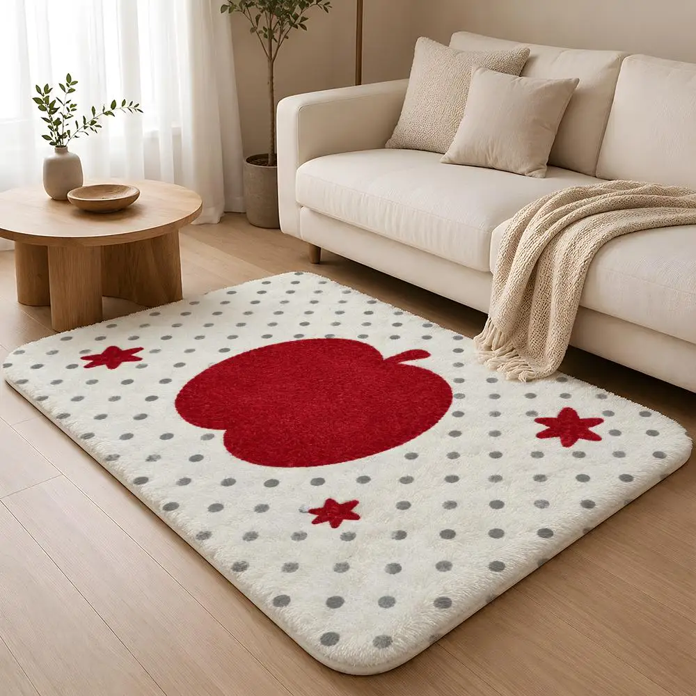 Fruity Cartoon Dotted Textures Floor Mat Flannel Rug Non Slip Absorbent Soft Washable For Entryway Bathroom Kitchen Decor