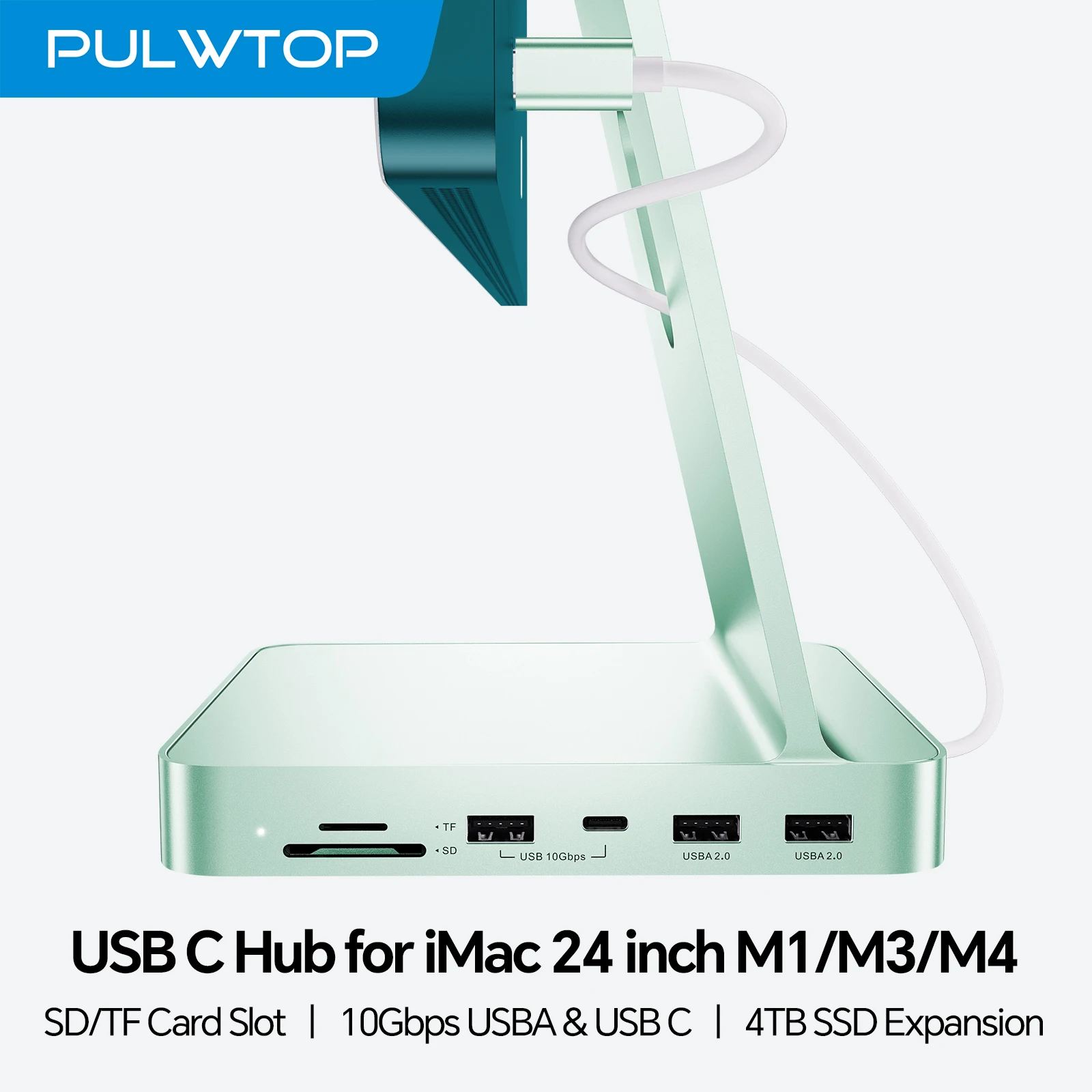

PULWTOP USB C HUB с USB C 10 Гбит/с, USB A SD/TF, поддержка SSD Expand M.2 (не входит в комплект), док-станция для iMac M1/M3/M4