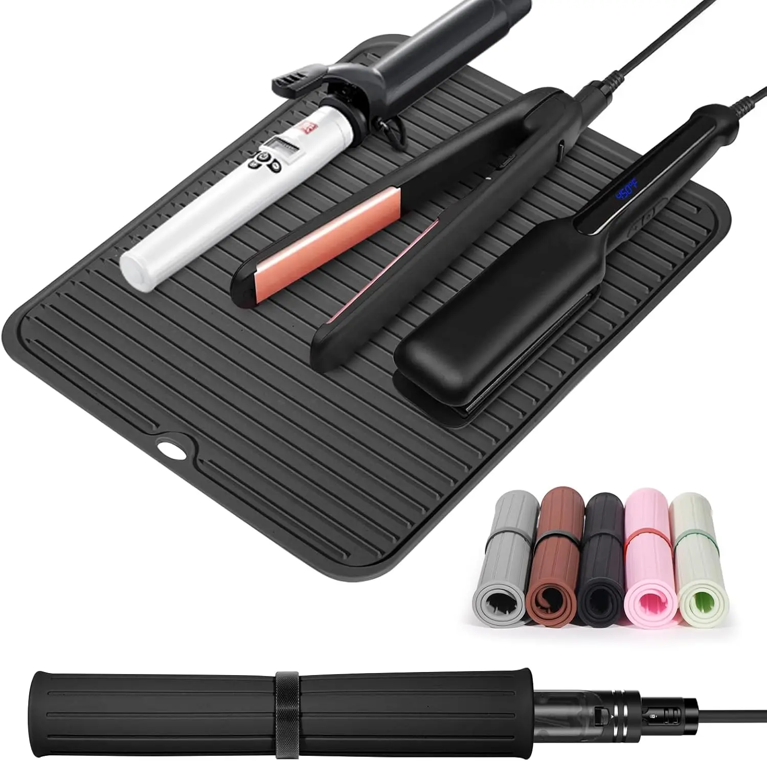 

Large Heat Resistant Silicone Mat for Hair Tools: Curling Iron, Flat Iron, Straightener - Portable Styling Pad Cover