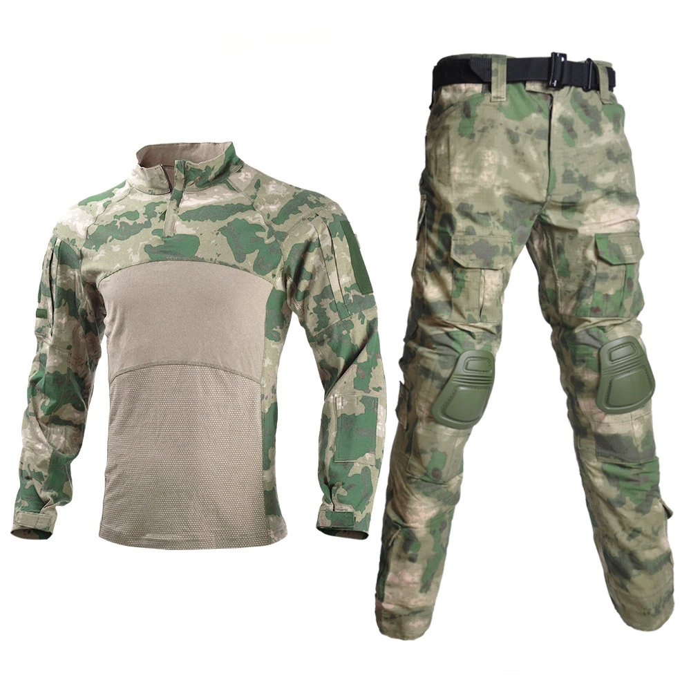 2Pcs Men Frog Tactical Set Spring Breathable Wear Resistant Long Sleeve Pullover Shirt Multi Pocket Cargo Pants Outdoor Training